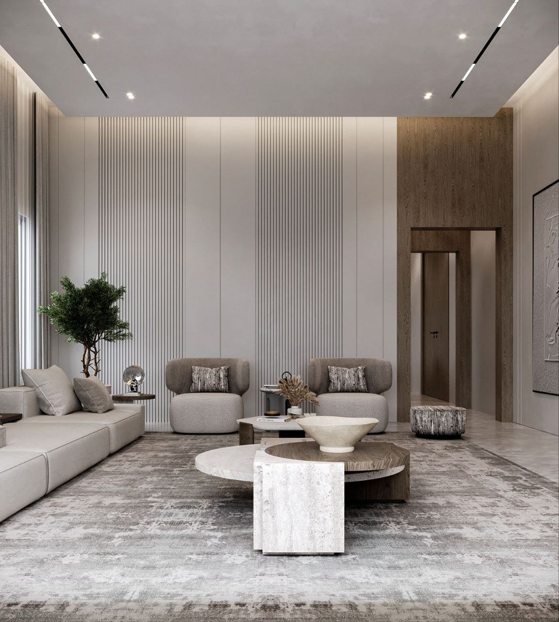 خدمة مجلس بسيط بتفاصيل عمودية ناعمة ضمن قسم مجالس