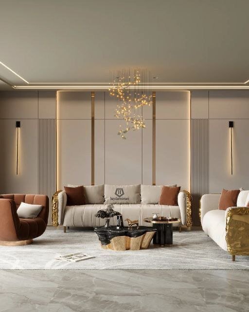 خدمة مجلس فاخر بلمسات ذهبية ضمن قسم مجالس