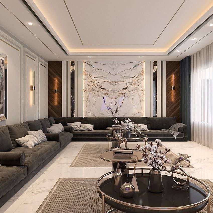 خدمة مجلس رخام فاخر بألوان داكنة ضمن قسم مجالس