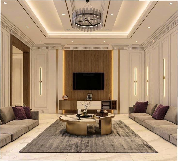 خدمة مجلس تلفاز مدمج بلمسة خشبية ضمن قسم مجالس