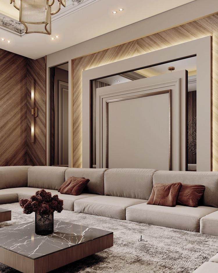 خدمة مجلس بإطارات زخرفية متداخلة ضمن قسم مجالس