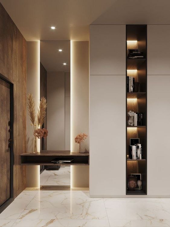 خدمة تصميم عصري بخطوط طولية ضمن قسم ديكور مداخل واستقبال