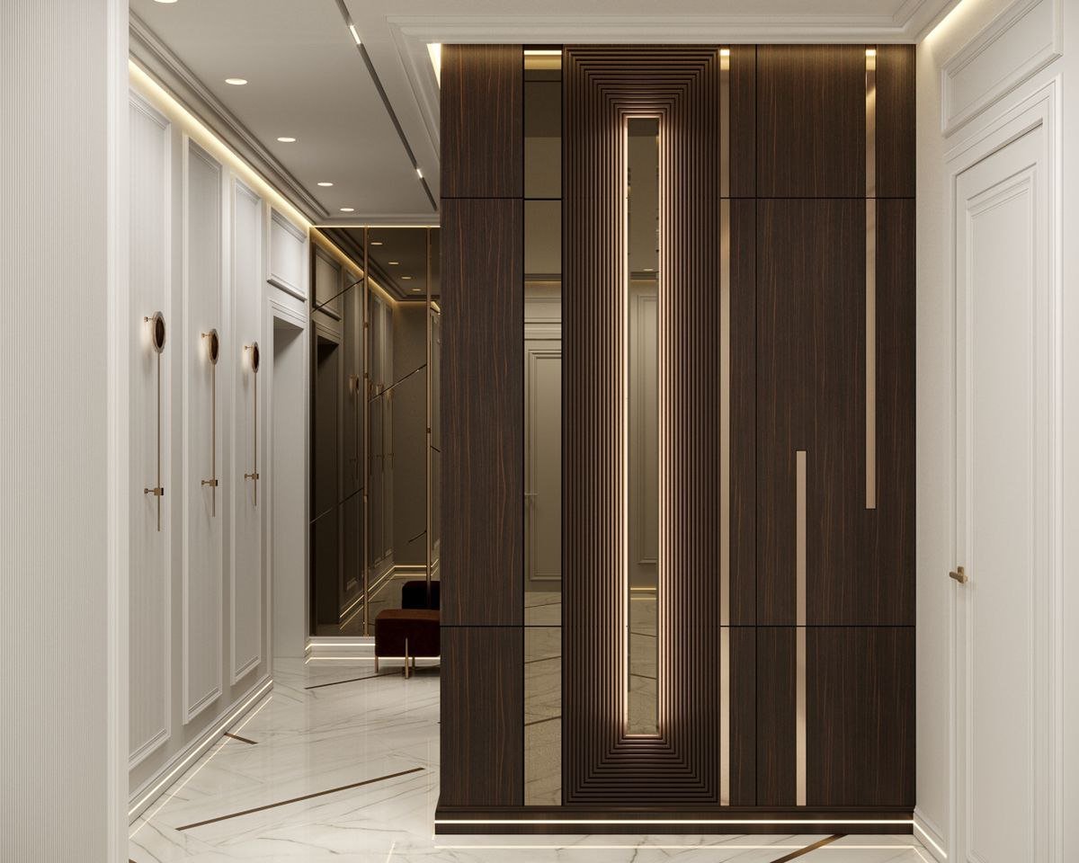 خدمة مدخل ملكي بطابع هندسي ضمن قسم ديكور مداخل واستقبال