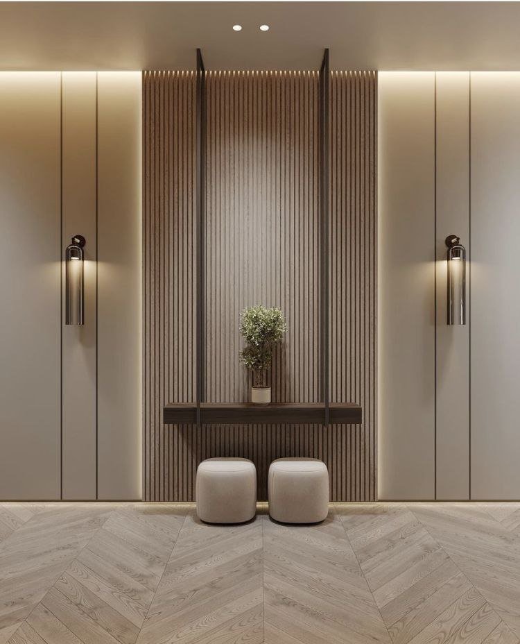 خدمة تصميم بطابع فندقي فاخر ضمن قسم ديكور مداخل واستقبال