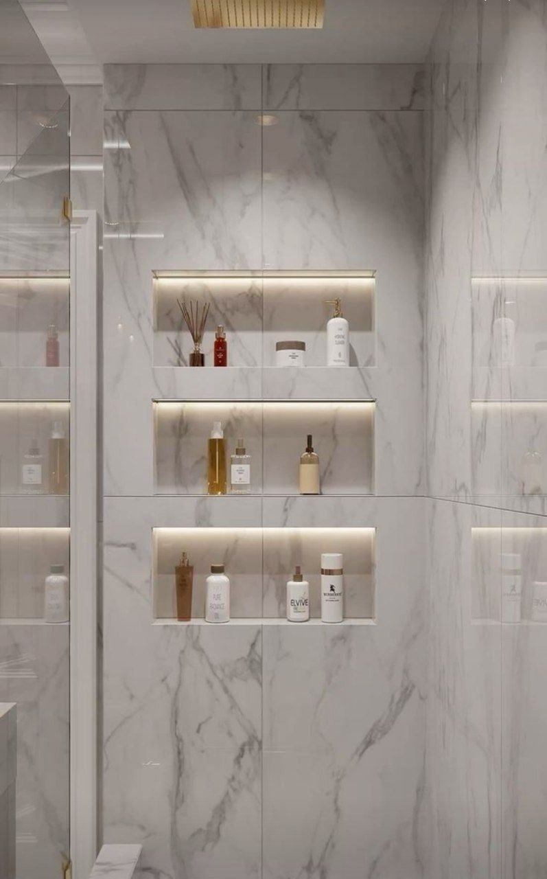 خدمة رفوف مدمجة مضيئة ضمن قسم مغاسل