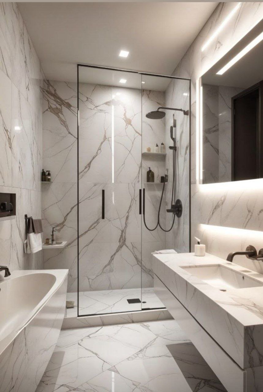 خدمة حمام رخامي متكامل ضمن قسم مغاسل