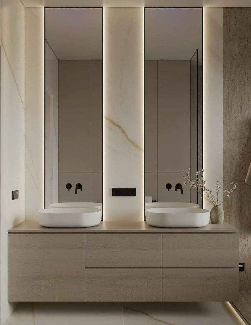 خدمة تناغم الخشب والضوء ضمن قسم مغاسل