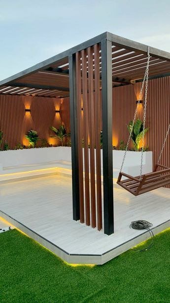 خدمة جلسة خارجية بإضاءة محيطية ضمن قسم حدائق وبناء مجالس خارجية